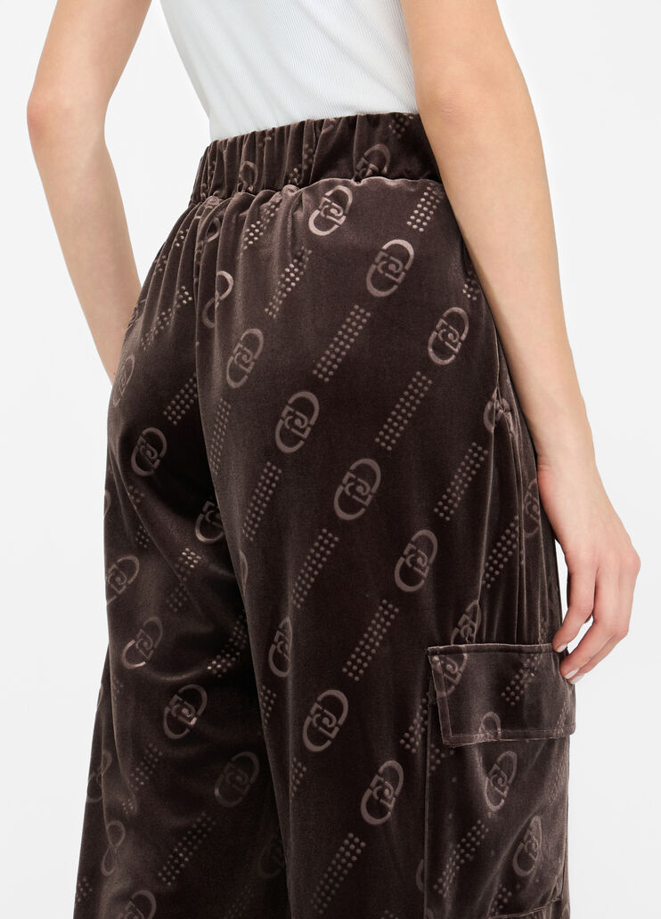 LIU JO Pantaloni jogger in ciniglia logati con coulisse