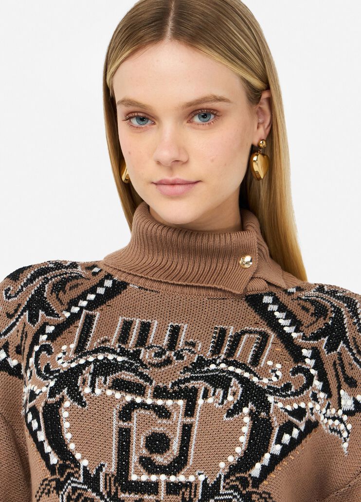 LIU JO Abito in maglia collo alto fantasia jacquard