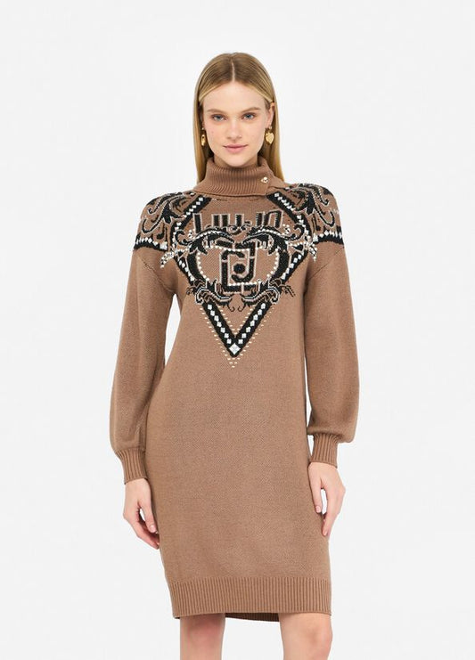 LIU JO Abito in maglia collo alto fantasia jacquard