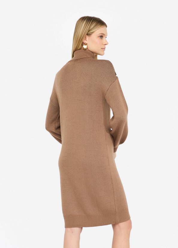 LIU JO Abito in maglia collo alto fantasia jacquard
