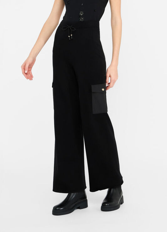 LIU JO Pantaloni jogger in maglia gamba a palazzo e inserto tasconato in contrasto di tessuto