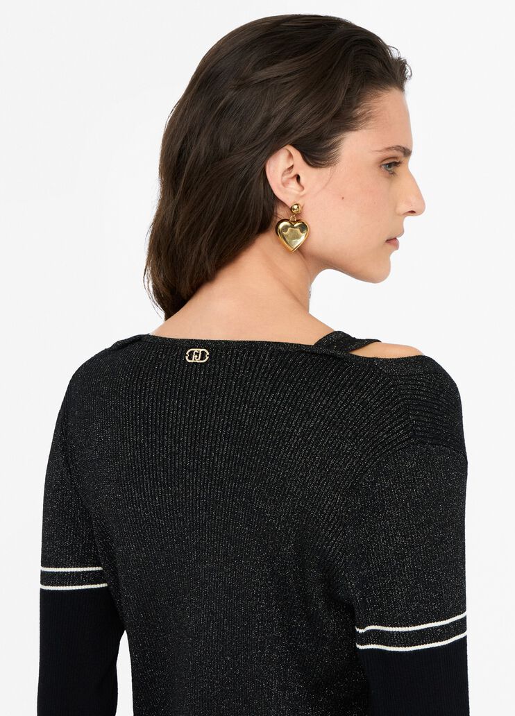 LIU JO Maglia cardigan in filo lurex con dettagli in pizzo