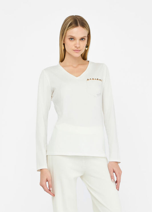 LIU JO T-Shirt maniche lunghe con finto taschino di castoni