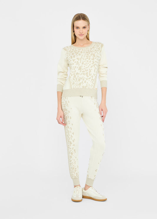 LIU JO Maglia girocollo intarsiata animalier panna