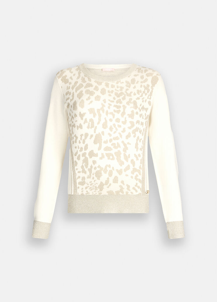 LIU JO Maglia girocollo intarsiata animalier panna