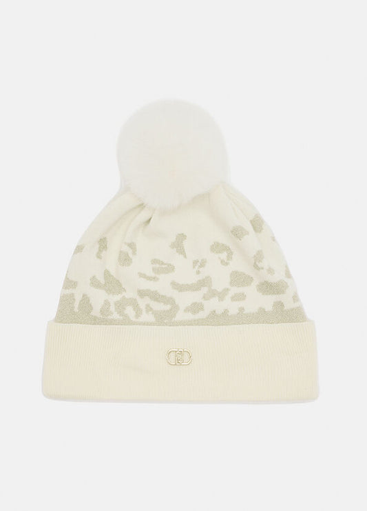 LIU JO Cappello in maglia jacquard animalier con pon pon