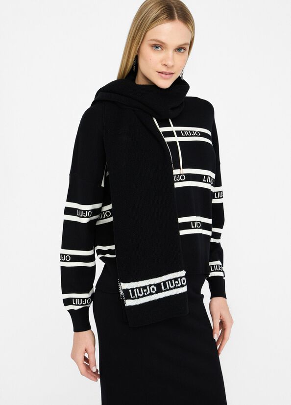 LIU JO Sciarpa in maglia con logo in contrasto e perle