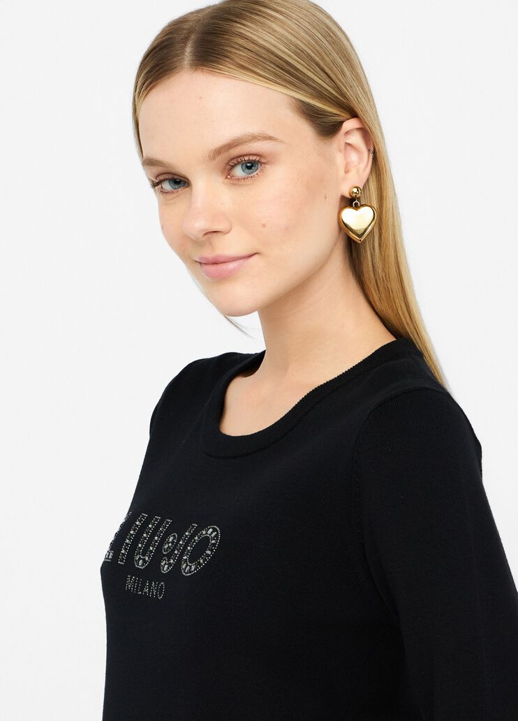 LIU JO Maglia girocollo logo frontale di strass