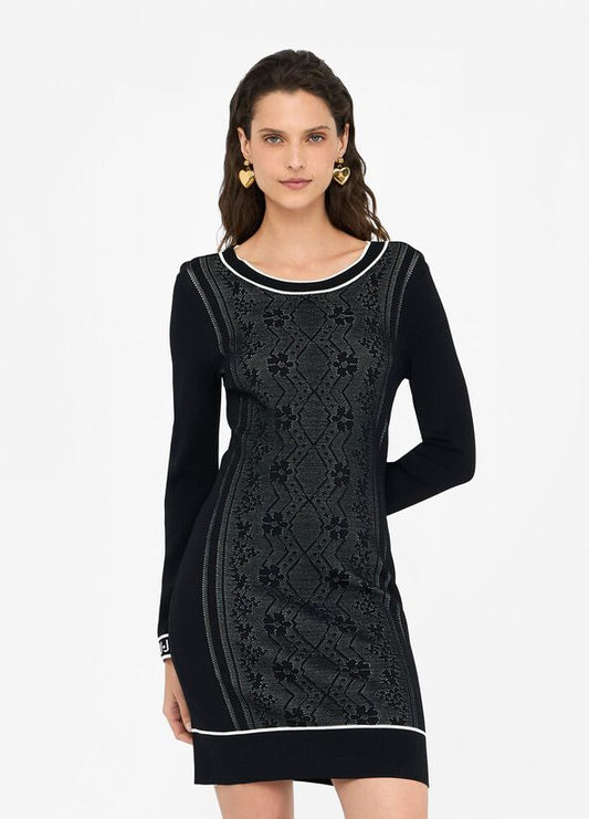 LIU JO Abito tubino in maglia con lavorazione grafica bianco e nero