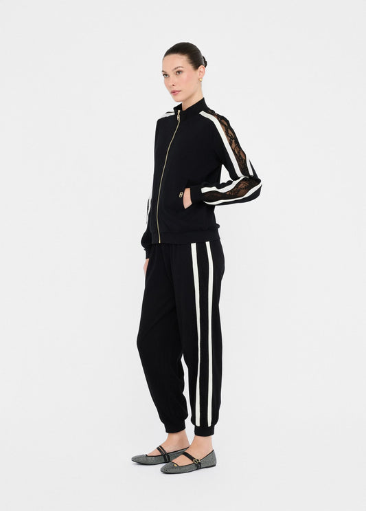 LIU JO Pantaloni in jersey con bande laterali in pizzo TF5010