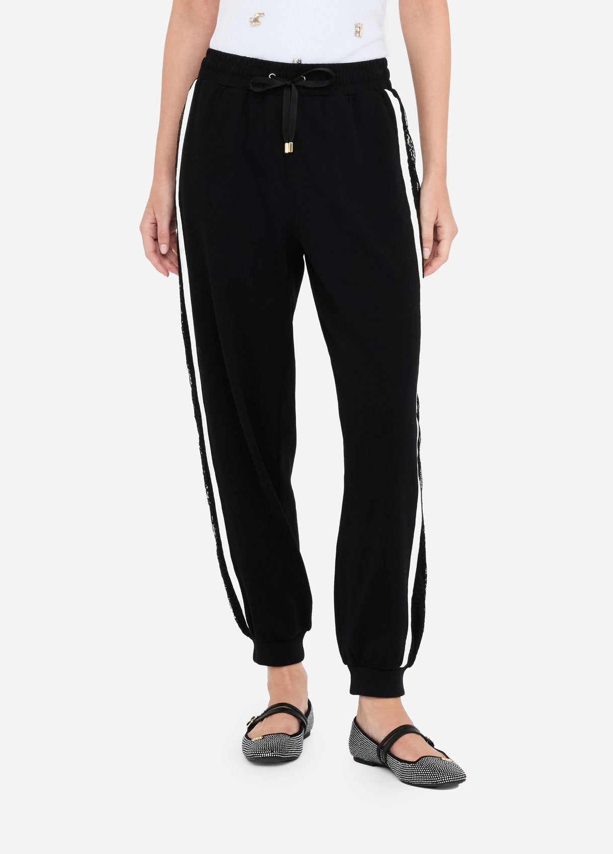 LIU JO Pantaloni in jersey con bande laterali in pizzo TF5010
