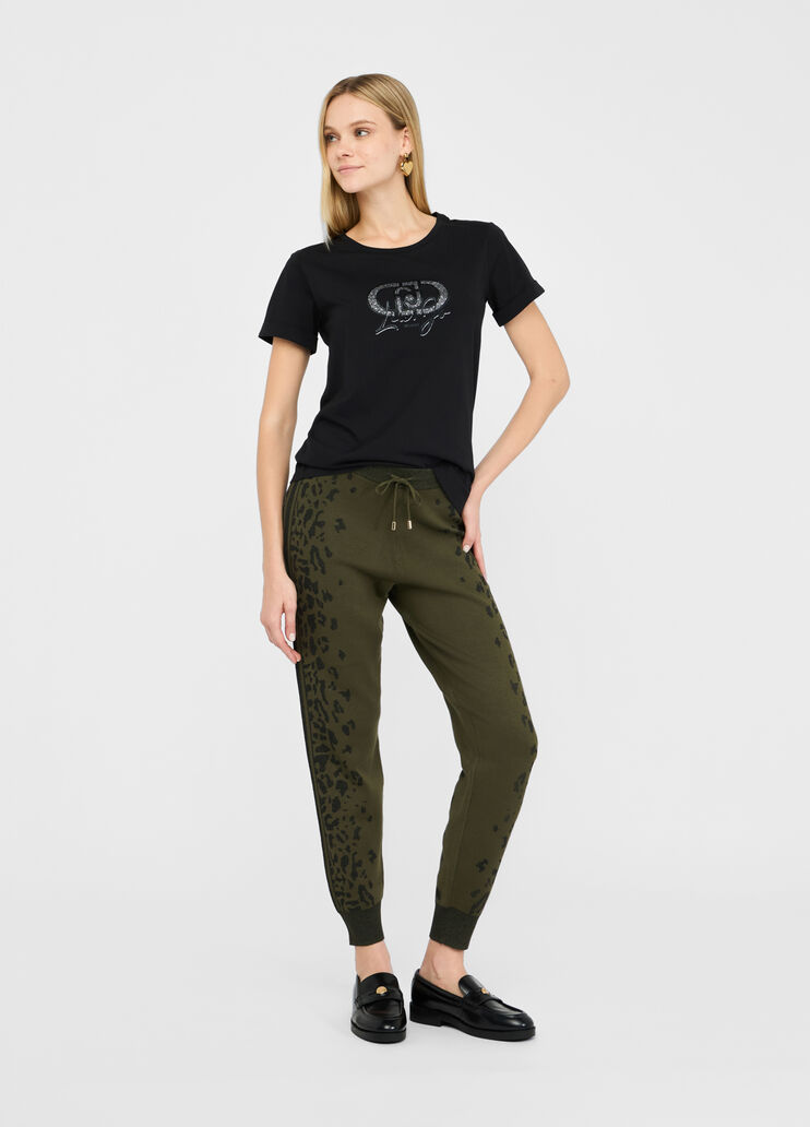 LIU JO Pantaloni in maglia con bande laterali animalier