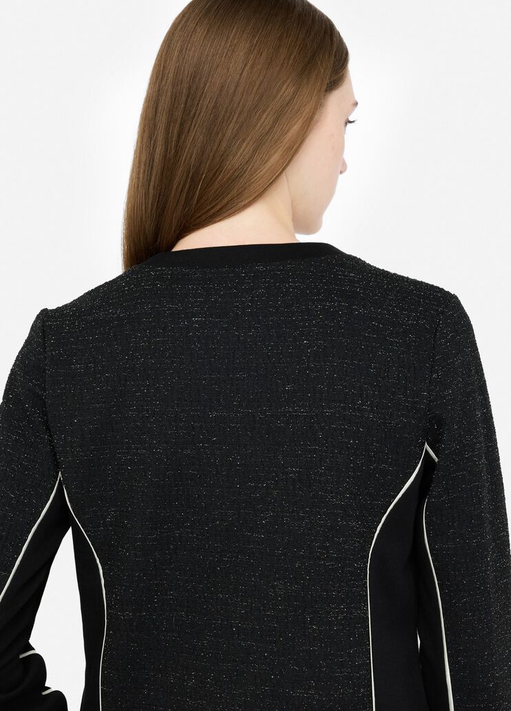 LIU JO Felpa giacca in jersey con bouclè lurex nera