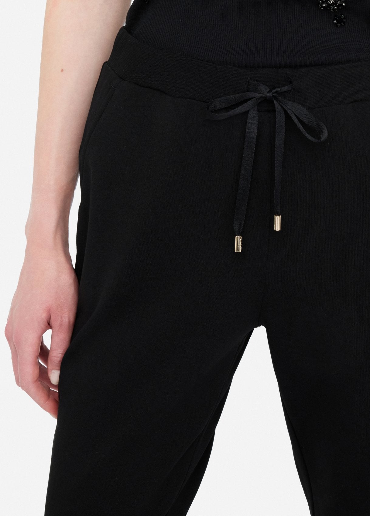 LIU JO Pantaloni in jersey neri con coulisse al punto vita TF5297