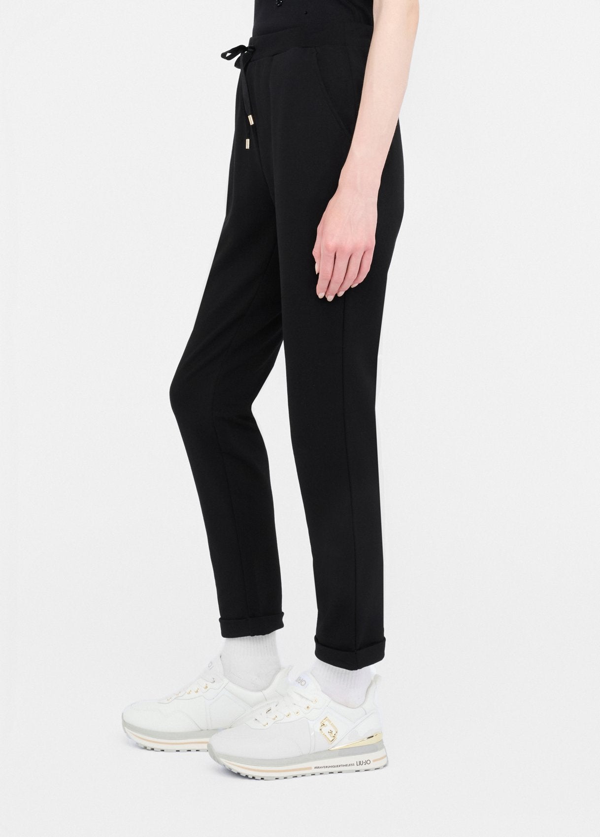 LIU JO Pantaloni in jersey neri con coulisse al punto vita TF5297