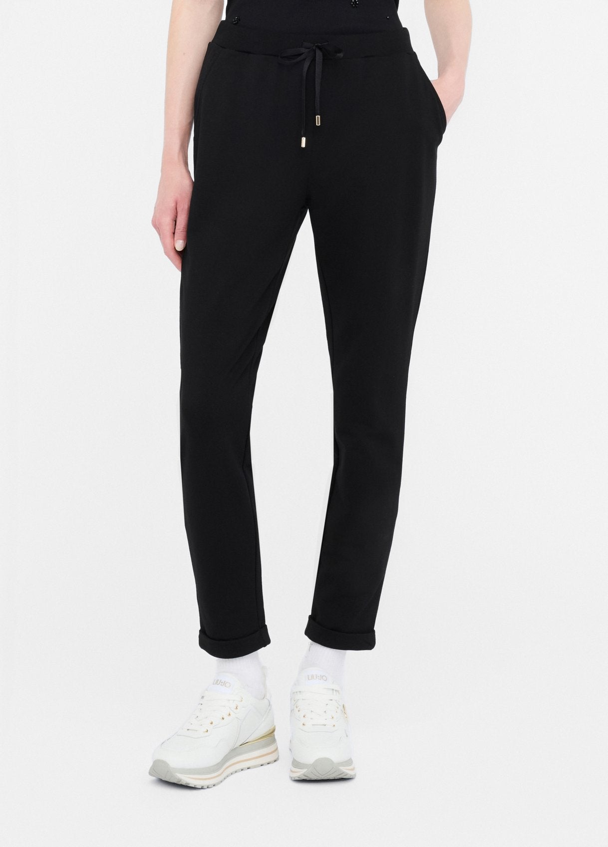 LIU JO Pantaloni in jersey neri con coulisse al punto vita TF5297