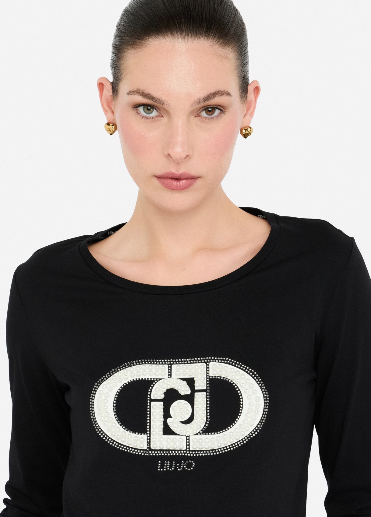 LIU JO T-Shirt maniche lunghe con maxilogo di perle frontale TF5299