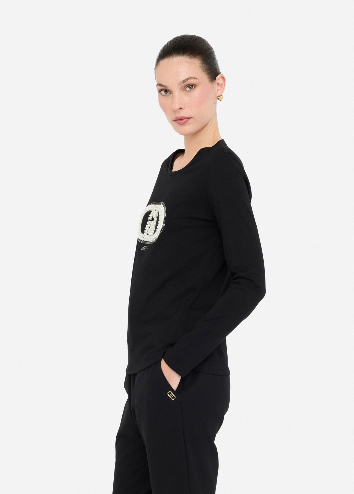 LIU JO T-Shirt maniche lunghe con maxilogo di perle frontale TF5299