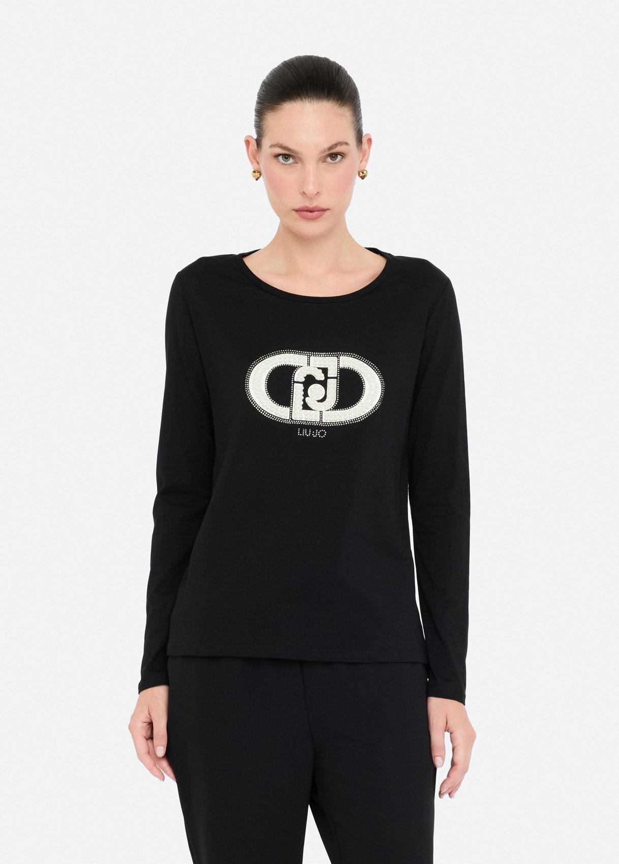LIU JO T-Shirt maniche lunghe con maxilogo di perle frontale TF5299