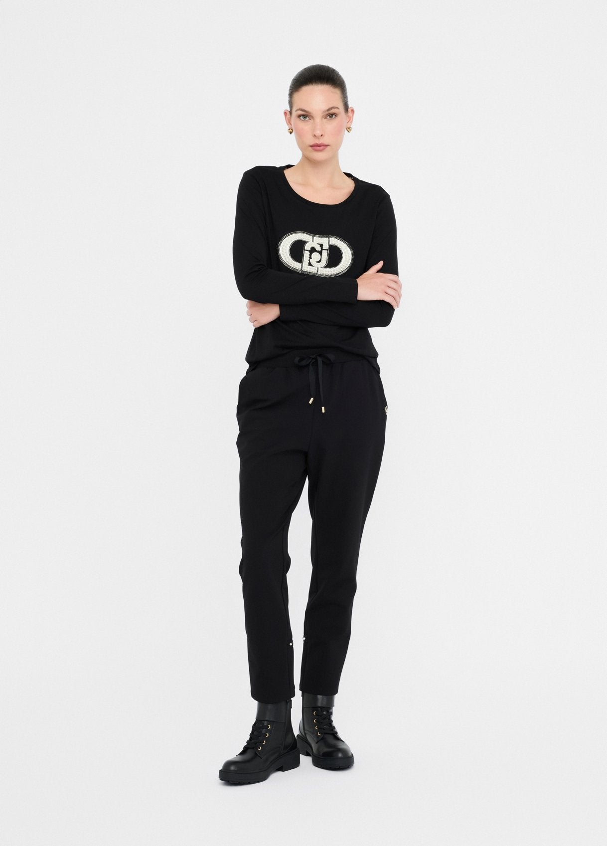 LIU JO T-Shirt maniche lunghe con maxilogo di perle frontale TF5299