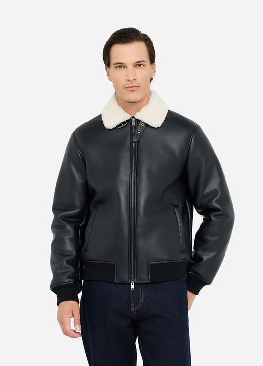 LIU JO Giubbotto in ecopelle imbottito con colletto in lana bianca