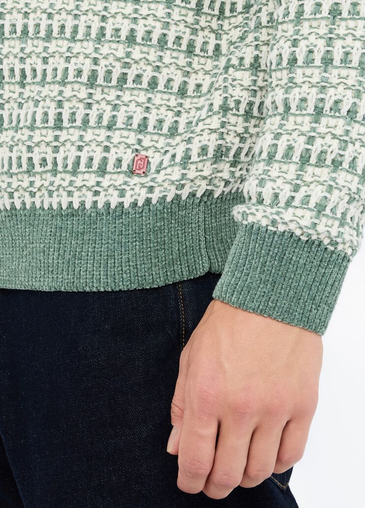 LIU JO Maglia girocollo in ciniglia lavazione jacquard verde bianco