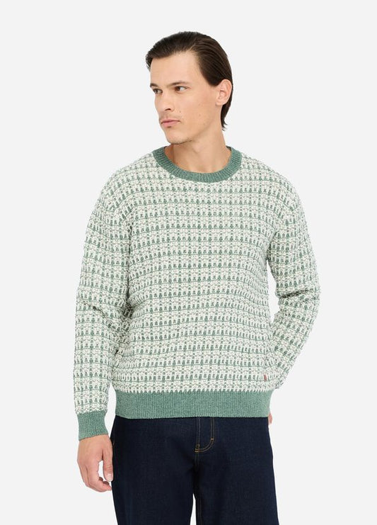 LIU JO Maglia girocollo in ciniglia lavazione jacquard verde bianco