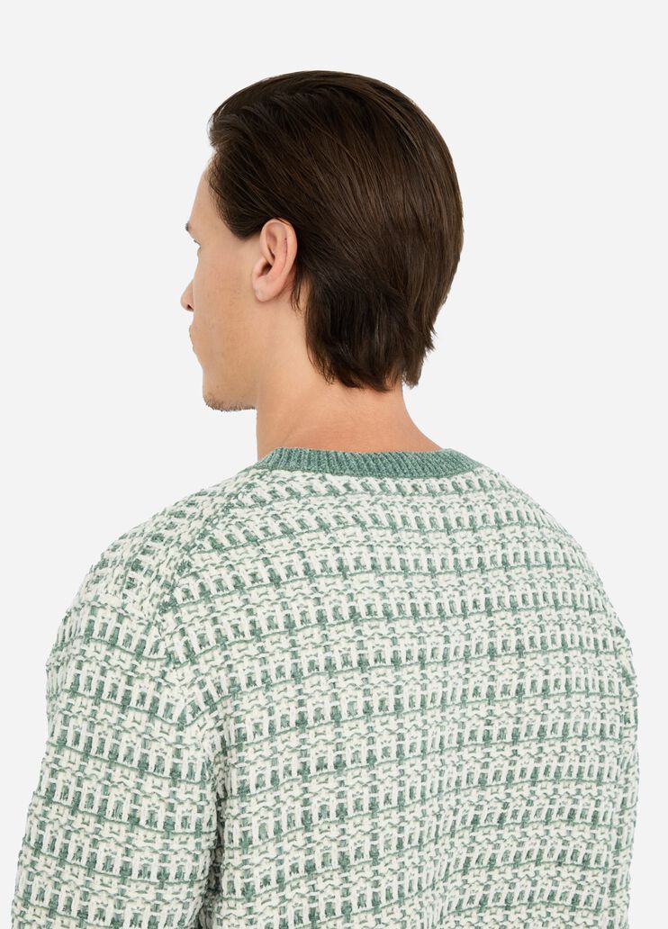 LIU JO Maglia girocollo in ciniglia lavazione jacquard verde bianco