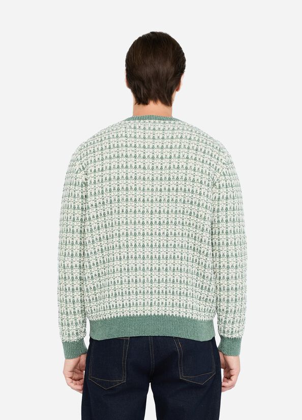 LIU JO Maglia girocollo in ciniglia lavazione jacquard verde bianco