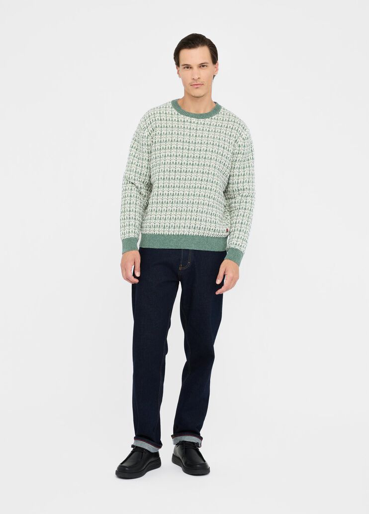 LIU JO Maglia girocollo in ciniglia lavazione jacquard verde bianco