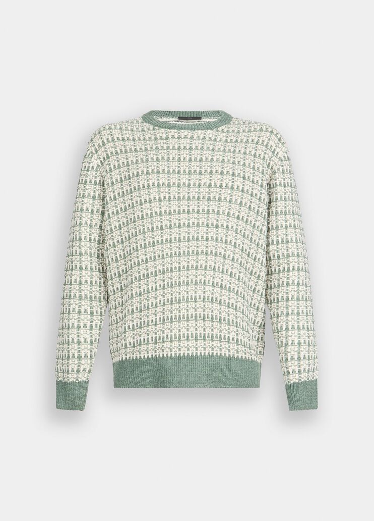 LIU JO Maglia girocollo in ciniglia lavazione jacquard verde bianco