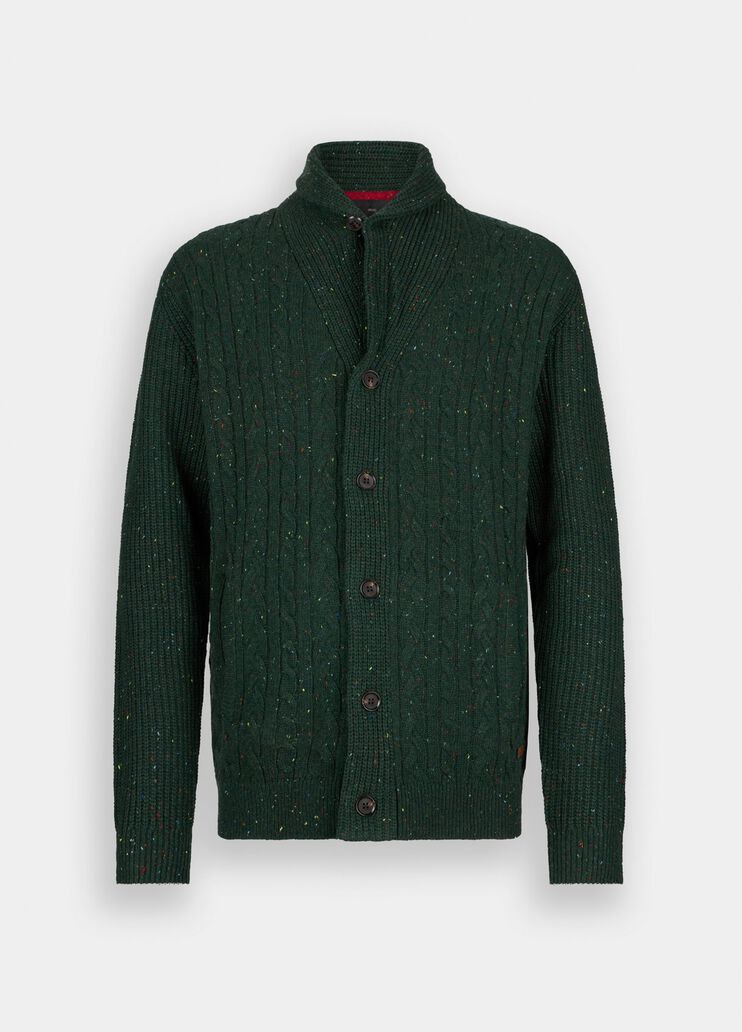 LIU JO Cardigan a trecce con bottoni verde bottiglia collo sciallato