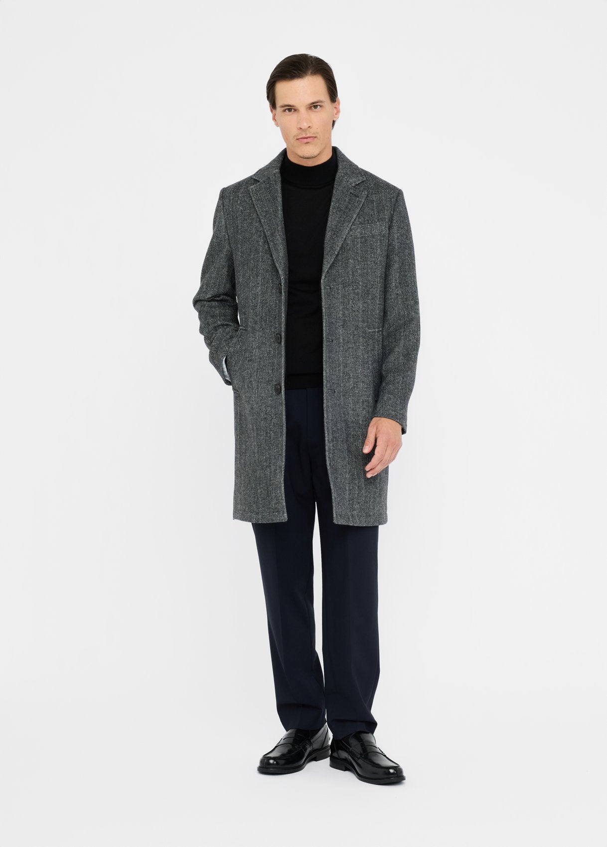 LIU JO Cappotto chevron in lana rescata nera