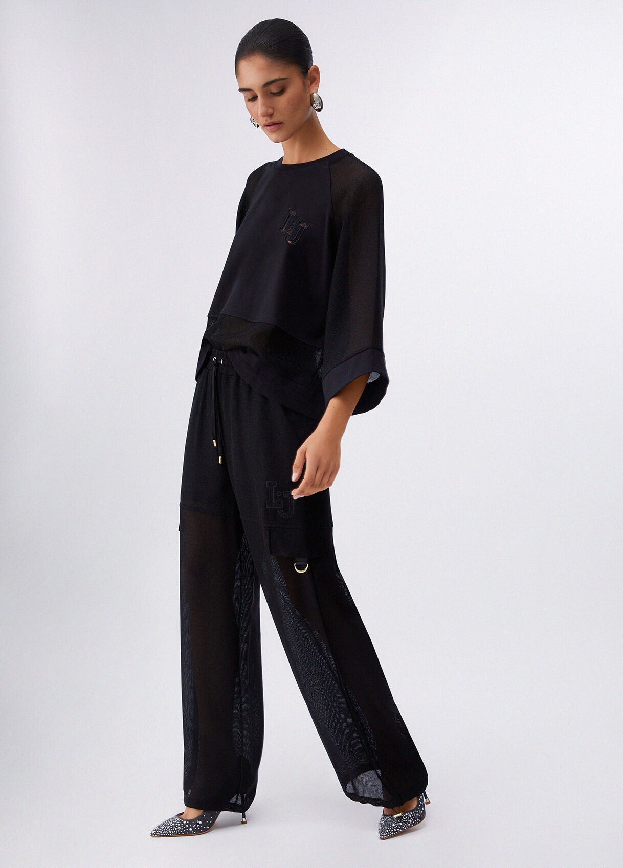 LIU JO Pantaloni cargo in felpa con inserti in mesh effetto rete