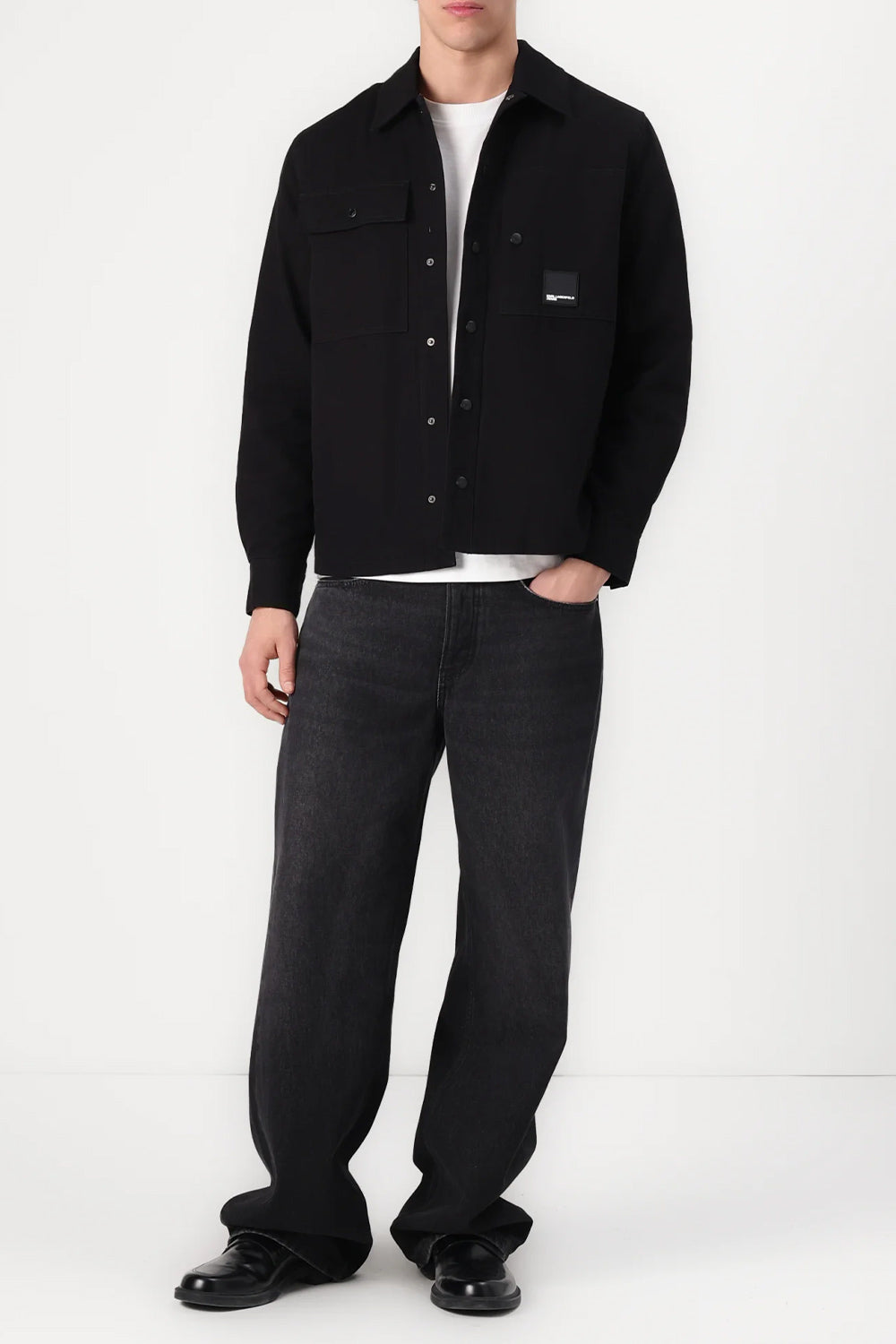 KARL LAGERFELD JEANS Giacca camicia overshirt nera in denim