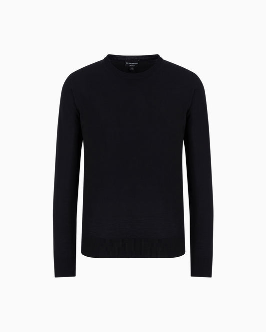 EMPORIO ARMANI Maglione in pura lana vergine nero girocollo