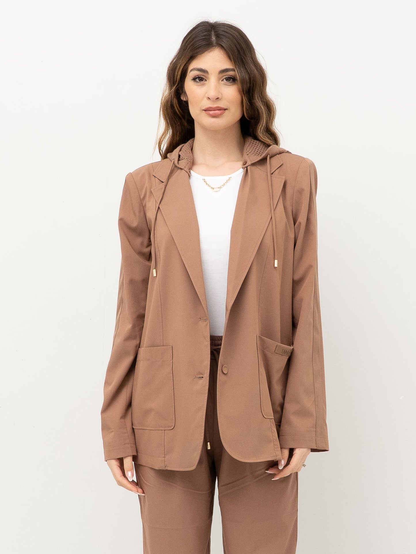 LIU JO Giacca donna sciolta con cappuccio staccabile color caramello