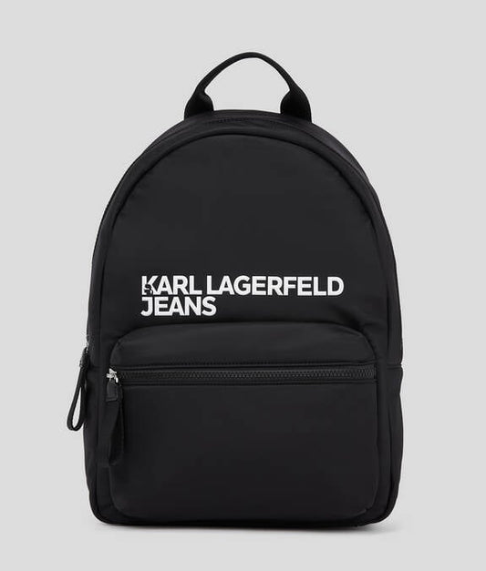 KARL LAGERFELD Zaino da uomo in nylon nero con logo frontale in contrasto