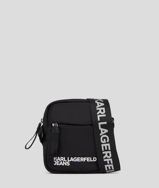 KARL LAGERFELD Borsa tracolla uomo nera con logo bianco in contrasto
