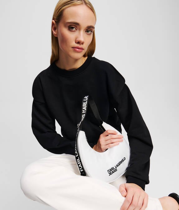 KARL LAGERFELD Borsa donna a spalla a mezza luna piccola in nylon nera e bianca