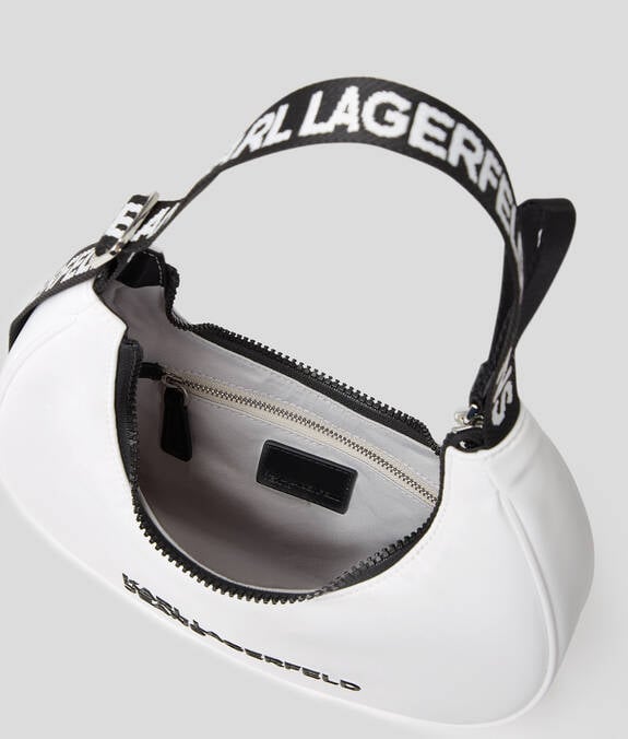 KARL LAGERFELD Borsa donna a spalla a mezza luna piccola in nylon nera e bianca