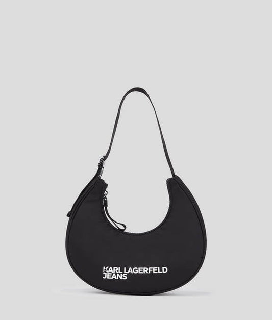 KARL LAGERFELD Borsa donna a spalla a mezza luna piccola in nylon nera e bianca