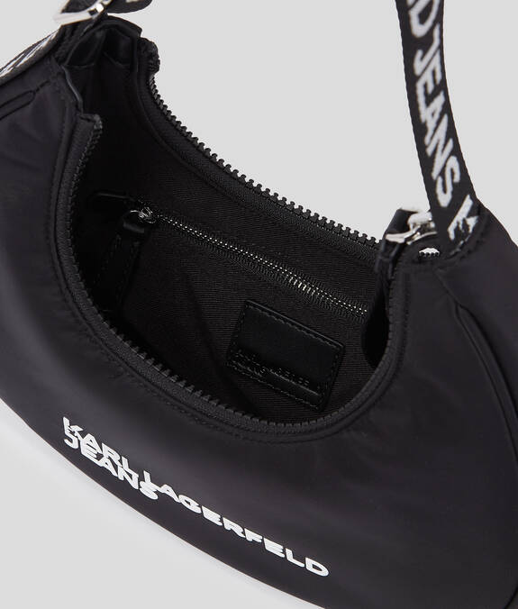 KARL LAGERFELD Borsa donna a spalla a mezza luna piccola in nylon nera e bianca
