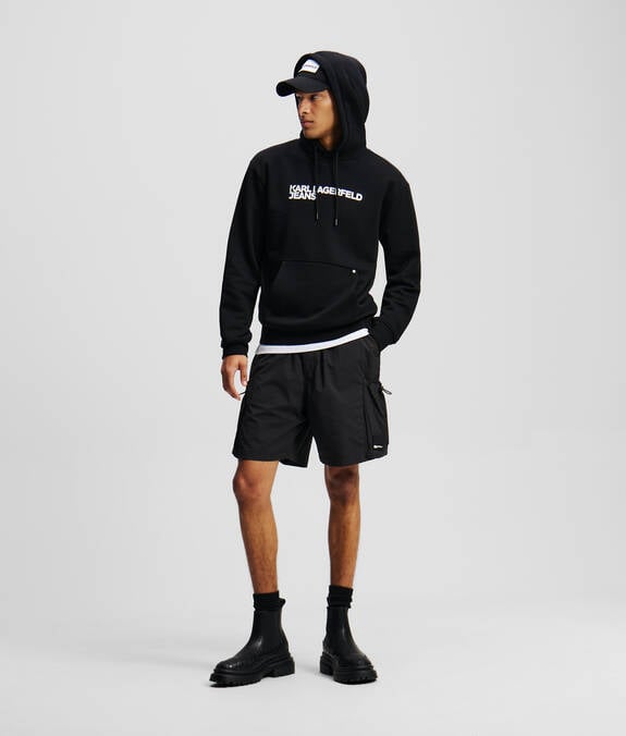 KARL LAGERFELD Felpa con cappuccio beige logo e tasca frontale