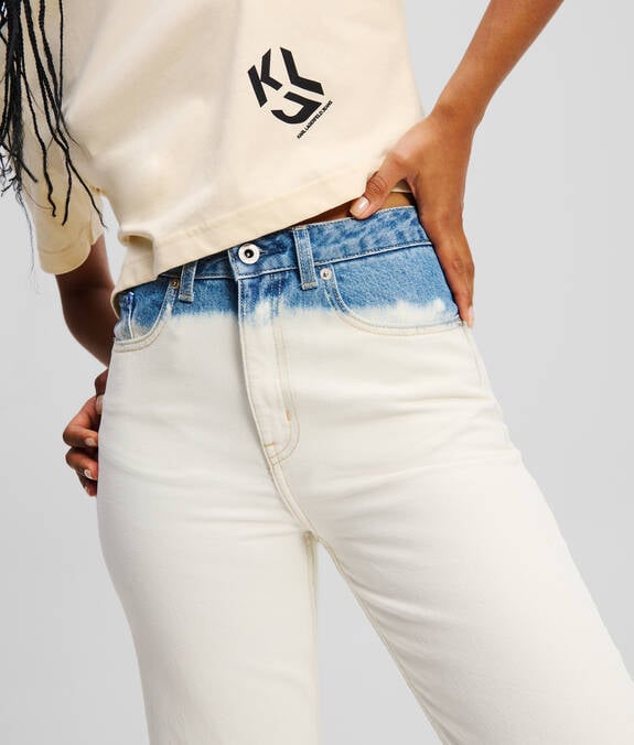 KARL LAGERFELD Jeans donna sfumati bianco a vita alta gamba dritta