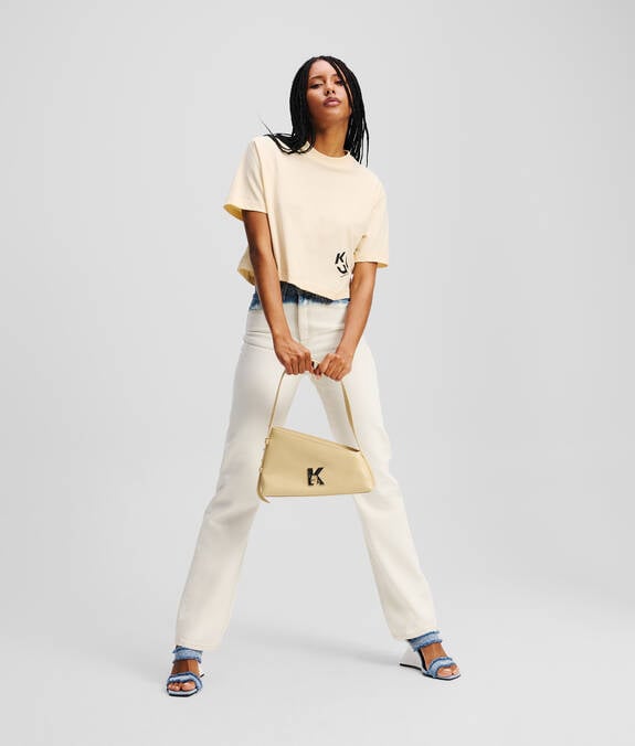 KARL LAGERFELD Jeans donna sfumati bianco a vita alta gamba dritta