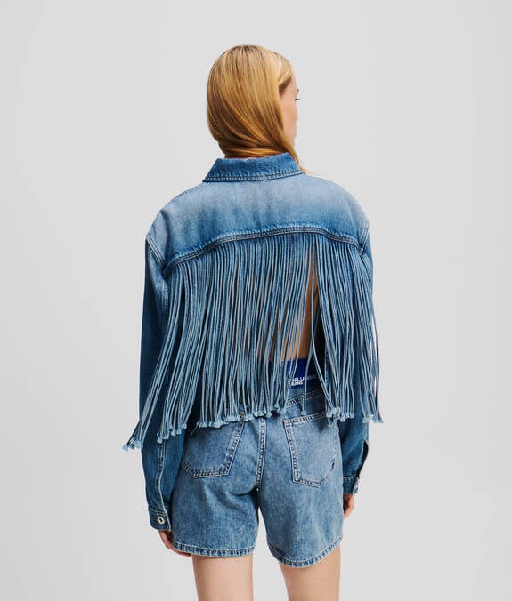 KARL LAGERFELD Giubbotto donna jeans con frange