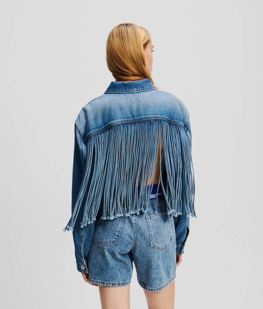 KARL LAGERFELD Giubbotto donna jeans con frange