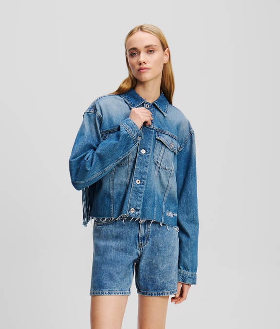 KARL LAGERFELD Giubbotto donna jeans con frange