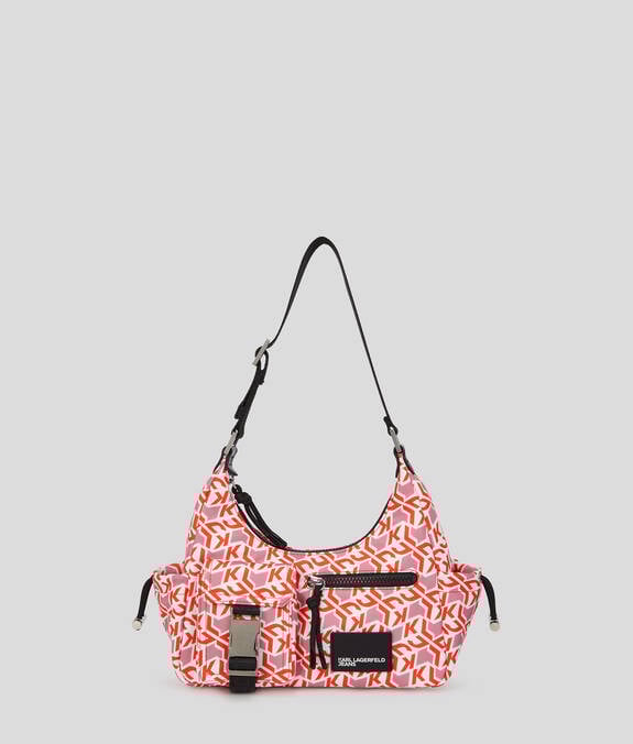 KARL LAGERFELD Borsa a spalla utility in nylon fantasia monogram con moschettone